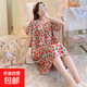 短袖棉綢睡裙女士長(cháng)款春秋季孕婦人造綿大碼連衣裙睡衣居家舒服 咖色草莓 XL (建議120-160斤)