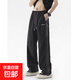 休閑褲新款美式潮牌寬松褲子百搭速干直筒長(cháng)褲拼接條紋休閑運動(dòng)褲 黑色 L