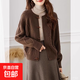 2025春秋新款麻花毛衣外套女寬松簡(jiǎn)約牛角扣針織開(kāi)衫復古通勤上衣 2874咖啡 XL 【建議121斤-135斤】