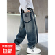男童秋裝褲子2025新款中大童痞帥風(fēng)秋季男孩兒童春秋款長(cháng)褲牛仔褲 藍色 140 cm