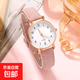 手表女考試靜音熒光點(diǎn)簡(jiǎn)約數(shù)字小清新休閑手表磨砂皮腕表 粉色