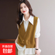 錦裳淑外搭無(wú)袖針織開(kāi)衫上衣女秋冬百搭寬松疊穿背心外穿坎肩馬甲 金棕色 L