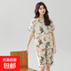 棉綢睡衣女寬松大碼短袖短褲夏季套裝薄款V領(lǐng)人造棉家居服可外穿 蝴蝶花 4XL 135-150斤