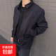 cleanfit黑色短款夾克外套男春秋款感痞帥墊肩翻領(lǐng)正肩棒球服 黑色 常規 M 建議95-110斤