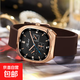 酷炫方形腕表玫瑰金表殼搭配黑盤(pán)棕帶設精準走時(shí)盡顯時(shí)尚 金殼黑面咖帶