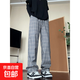 新款輕薄透氣格子褲長(zhǎng)褲春秋季休閑褲情侶男女百搭復(fù)古寬松大碼 CT12藍(lán)色 2XL 130-145斤