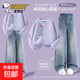 史努比（SNOOPY）女童套裝春秋款2025新款網(wǎng)紅兩件套洋氣女孩衛(wèi)衣 純色暮山紫+純色海鹽藍(lán)褲 150