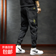 工裝印花多口袋牛仔褲男士潮流春秋冬厚款寬松大碼束口褲休閑百搭 【品質(zhì)-牛仔褲】黑色 3XL 【建議145-160斤】