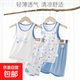 兒童睡衣a類(lèi)夏季男童背心套裝中大童莫代爾韓版無(wú)袖t恤薄款空調服 白色小火箭 110