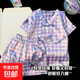 2025短袖短褲女孩冰絲親子中大童兒童女童睡衣家居服套裝夏季薄款 4507-V領(lǐng)-格子庫洛米 130 12碼 高110-120cm重55斤內