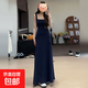 法式高級感氣質(zhì)藍色吊帶連衣裙子女夏季2025年新款小個(gè)子收腰長(cháng)裙 【深藍色吊帶裙】【今年流行漂亮 L
