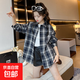 女童襯衫春秋款2025新款大童時(shí)尚格子寬松長(cháng)袖上衣兒童襯衣 LXH-T869【藍色】春秋款 170