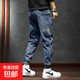 工裝印花多口袋牛仔褲男士潮流春秋冬厚款寬松大碼束口褲休閑百搭 【品質(zhì)-牛仔褲】藍色 XL 【建議115-125斤】
