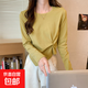 2024春秋季新款韓版不規則設計感長(cháng)袖t恤女短款純色打底衫上衣女 黃色 XL【107-119斤】