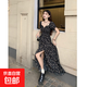2025夏季新款法式赫本風(fēng)小眾氣質(zhì)收腰顯瘦長(cháng)裙黑色碎花連衣裙女 黑色 【KK-2274】 XL