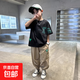 男童夏裝長(cháng)褲套裝2025新款大中童夏季短袖衣服潮帥氣時(shí)髦男孩夏款 XXDZ-K83【黑衣+卡其褲】 140