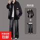 牛仔襯衫夾克套裝男士春秋牛仔外套翻領(lǐng)夾克襯衫中學(xué)生穿搭一整套 W45黑色加K80黑褲 L 【110-125斤】
