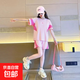 女童速干運動(dòng)套裝夏季2025新款洋氣大兒童學(xué)生短袖短褲夏天兩件套 QY-1050【粉色套裝】 130