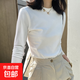 純棉長(cháng)袖t恤女秋冬百搭彈力修身內搭春裝體恤正肩上衣打底衫999# 米白色 M
