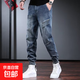 工裝牛仔褲男潮牌束腳哈倫褲2025秋冬季百搭復古重磅耐磨男褲子 復古藍色 3XL