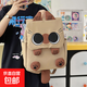韓版新款書(shū)包輕便大容量小學(xué)生三到六年級學(xué)生雙肩包丑萌貓咪背包 卡其色