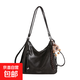 韓版新品軟面質(zhì)感上班腋下包通勤簡(jiǎn)約托特包雙肩斜挎背包休閑女包 黑色 帶掛件