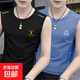 夏季男士冰絲透氣背心運動(dòng)健身打底衫寬肩訓練無(wú)袖t恤坎肩速干-SL 鹿角黑+三三角藍【二件裝】 2XL  【建議130-145斤】
