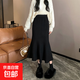 黑色感氣質(zhì)小眾魚(yú)尾裙半身裙女冬季高腰修身顯瘦包臀裙長(cháng)裙子 黑色 均碼