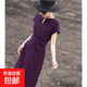 法式紫色連衣裙女2025夏季新款顯瘦氣質(zhì)高級感赫本風(fēng)長(cháng)裙子D1305 紫色 XL 【120-130斤】