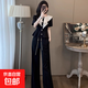 兩件套2025新款夏休閑時尚套裝洋氣減齡短袖闊腿褲兩件套D1217 黑色 M 【100-110斤】