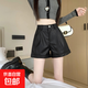 皮短褲女秋季2026新款高腰顯瘦a字春秋款棕色闊腿pu皮褲外穿靴褲 黑色 2XL 【建議135-150斤】