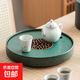 陶瓷干泡茶臺圓形茶盤(pán)小型家用輕奢現代高端功夫茶具蓄水式茶海 綠窗陶瓷盤(pán)(大)*31*31cm