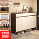 新中式鞋柜家用門(mén)口室內實(shí)木角玄關(guān)柜新款入戶(hù)門(mén)廳收納柜簡(jiǎn)易鞋架 120cm金絲胡桃+荷花白色_四門(mén)兩抽 組裝