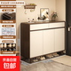 新中式鞋柜家用門(mén)口室內實(shí)木角玄關(guān)柜新款入戶(hù)門(mén)廳收納柜簡(jiǎn)易鞋架 100cm金絲胡桃+荷花白色_三門(mén)兩抽 組裝