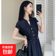 連衣裙女2025夏新款收腰顯瘦氣質(zhì)通勤長(cháng)裙子D1833 深藍色 2XL 【130-145斤】