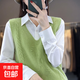 絞花針織衫洋氣毛衫馬甲女春秋v領(lǐng)寬松外搭無(wú)袖坎肩寬松毛衣背心 4040綠色 L  【建議111斤-120斤】