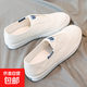 春夏季2025新款透氣小白鞋女學(xué)生懶人一腳蹬休閑防滑軟底帆布板鞋 白色 38