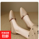2025新款夏季單鞋女法式仙女溫柔淺口豆豆鞋軟底粗跟尖頭樂福鞋 卡其色 36