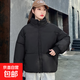 純色立領(lǐng)棉服女冬季韓版寬松顯瘦百搭棉衣外套棉襖加厚保暖面包服 黑色 L (110-120斤)