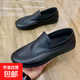 豆豆皮鞋夏季透氣休閑皮鞋男士軟面軟底輕便一腳蹬開車時尚男皮鞋 暗夜黑/ 單層 XFA99 42 碼