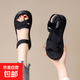 百搭軟底涼鞋女士夏季外穿2025年新款超火防滑舒適平底時(shí)尚羅馬鞋 黑色 36