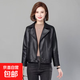 皮衣外套女春秋新款海寧機車(chē)皮衣短款韓版寬松高腰外套女 黑色 2XL 130-140斤