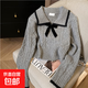 2025新款灰色蝴蝶結毛衣女秋冬學(xué)院風(fēng)翻領(lǐng)針織衫小個(gè)子短洋氣上衣 4183灰色 M  【建議96斤-110斤】