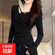 辣妹純欲風(fēng)打底衫女2025新款春秋長(cháng)袖t恤修身顯瘦不規則上衣GZXY 黑色 M