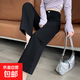 延芮九分闊腿牛仔褲女春夏高腰寬松2026新款小個(gè)子薄款八分直筒奶 TKB-9895黑色九分 XL