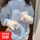 可愛毛絨手套女冬季卡通加絨加厚保暖學(xué)生戶外防寒掛脖百搭棉手套 藍色