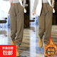 寬松哈倫褲女加絨加厚保暖寬松秋冬高腰休閑褲女松緊腰顯瘦 燕麥色 XL 建議110-125斤