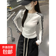 【親膚透氣】美式辣妹撞色插肩三條杠長(cháng)袖T恤女秋季上衣打底衫XXC 白色 S 70-90斤
