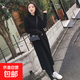 直筒連帽長(zhǎng)款毛衣裙女秋冬季寬松韓版保暖打底衫套頭針織連衣裙 黑色 均碼 （125斤以下）