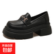 黑色厚底樂(lè )福鞋女春季2025新款復古粗跟單鞋松糕厚底英倫風(fēng)小皮鞋 啞光黑 38